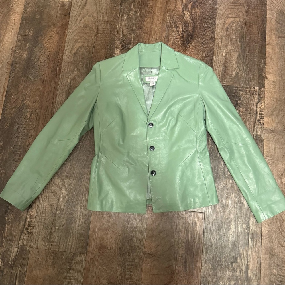 Ladies leather jacket/ very soft leather, pastel green